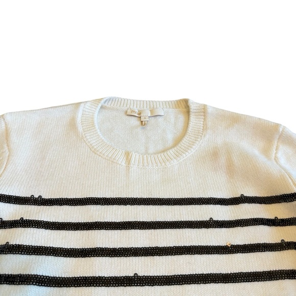 Maje Mystrip Sequined Striped Sweater Ecru Black Wool Blend Size 1 Small Women's - Picture 3 of 15